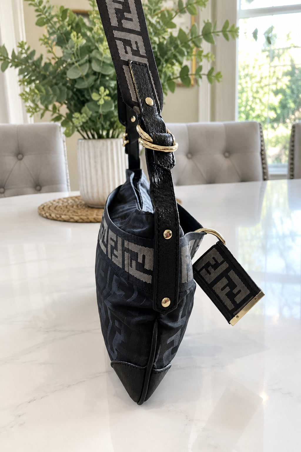 Fendi Black Gray Zucca Shoulder Bag