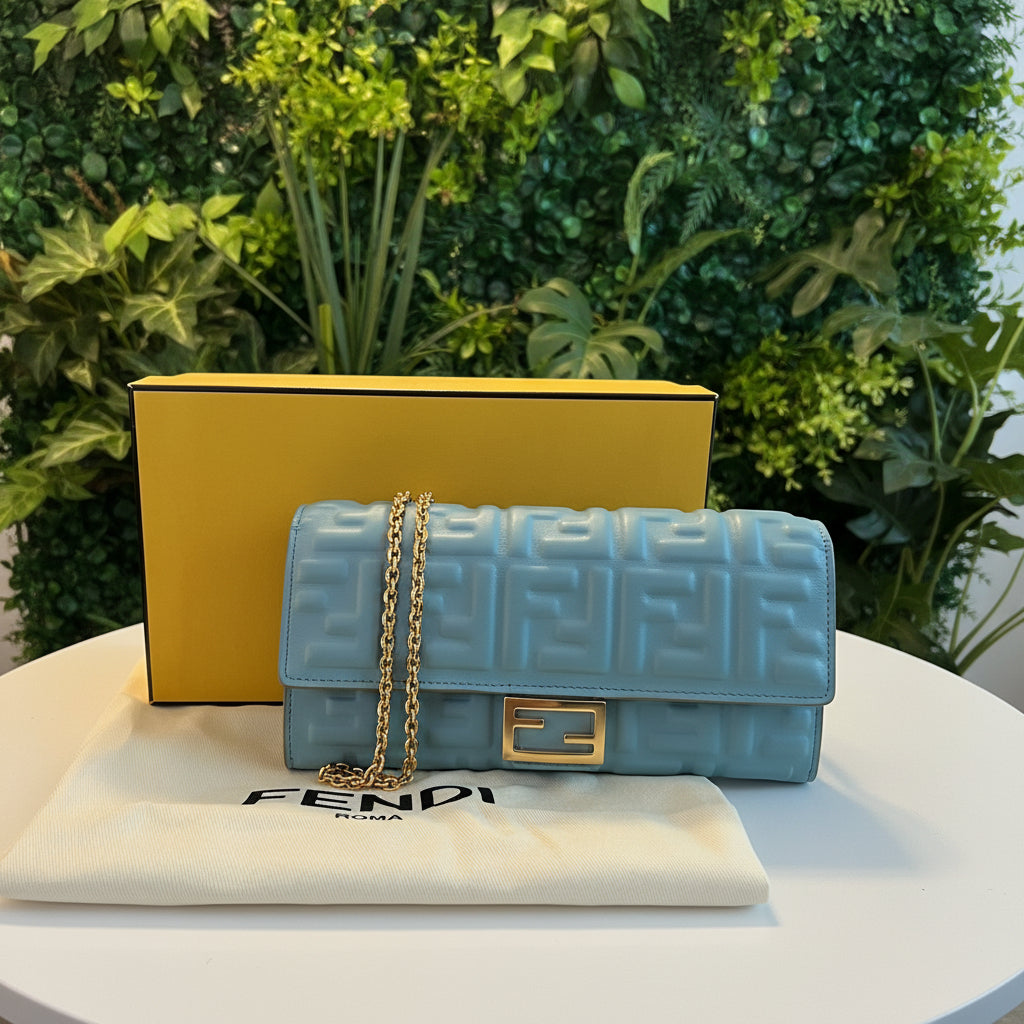 Fendi Zucca Embossed Leather Wallet on Chain