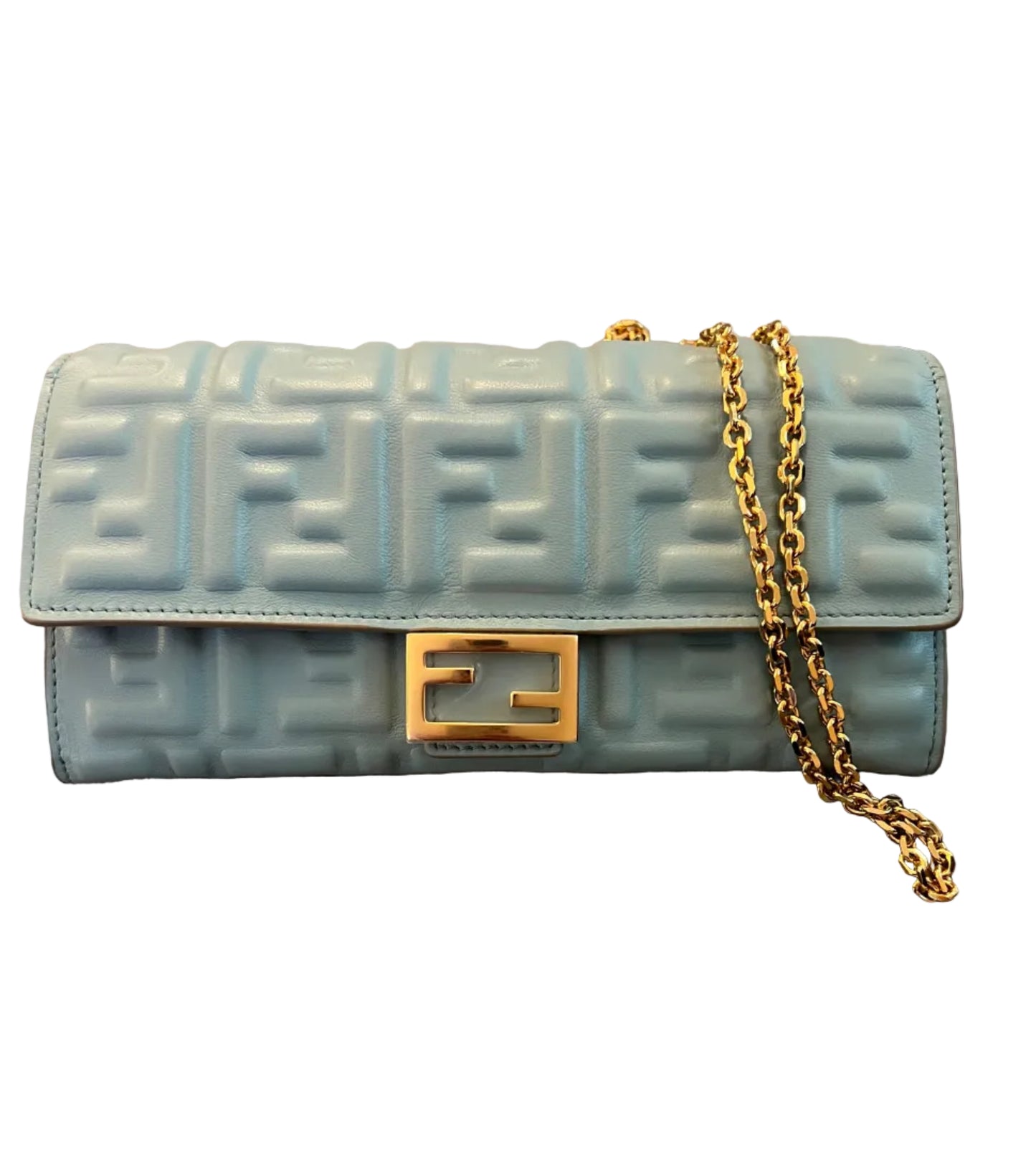 Fendi Zucca Embossed Leather Wallet on Chain
