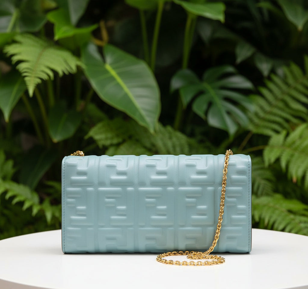 Fendi Zucca Embossed Leather Wallet on Chain