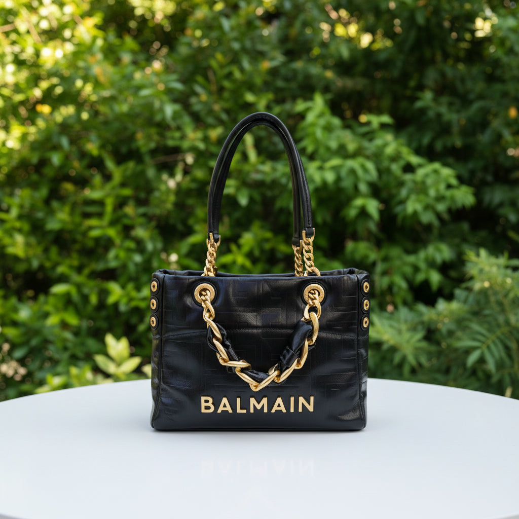 Balmain Embossed Soft Small Leather 1945 Tote