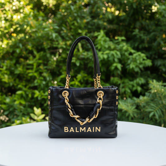 Balmain Embossed Soft Small Leather 1945 Tote