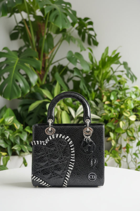 Dior Black Leather Heart Patchwork Lady Dior Limited Edition