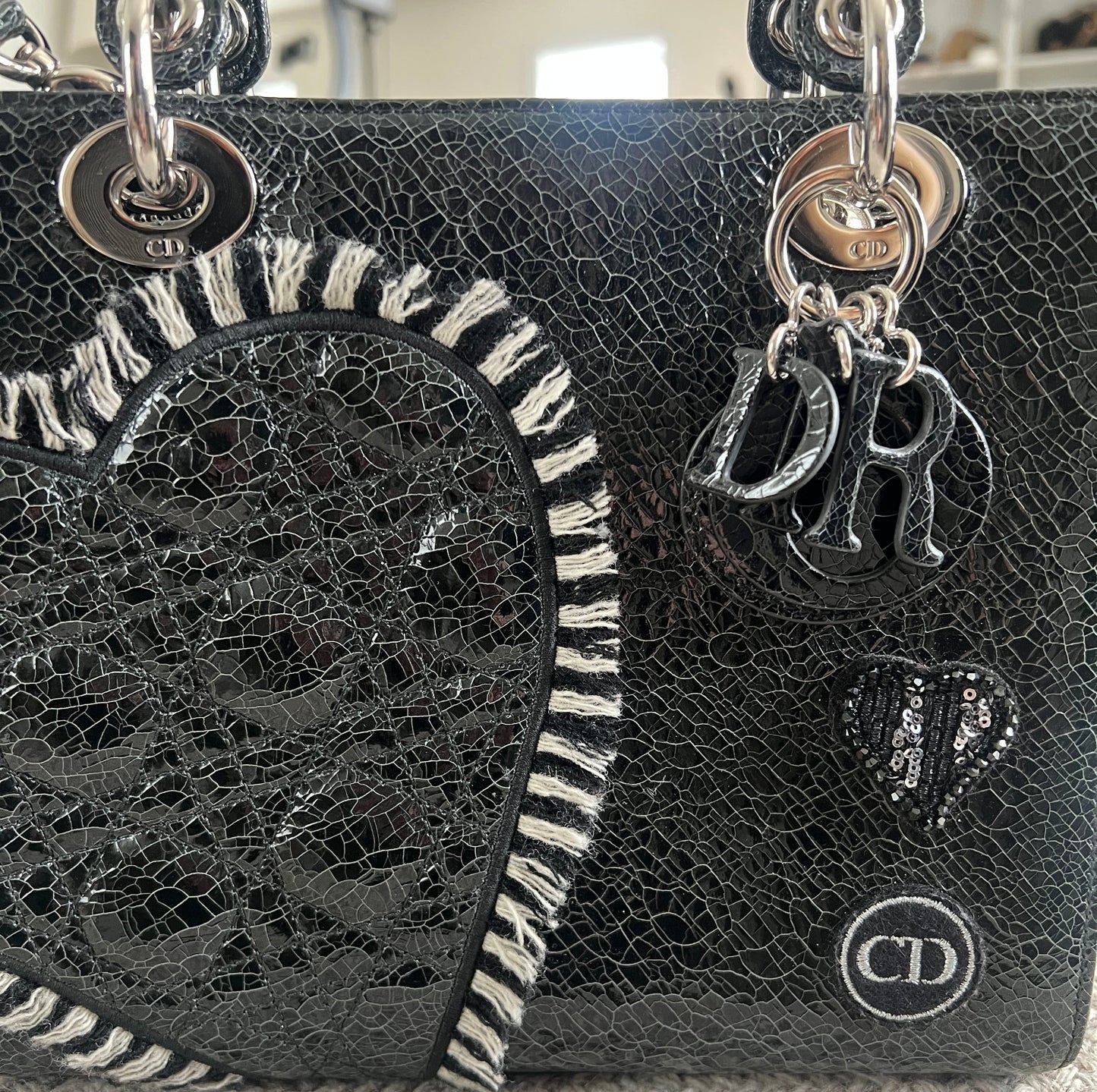 Dior Black Leather Heart Patchwork Lady Dior Limited Edition