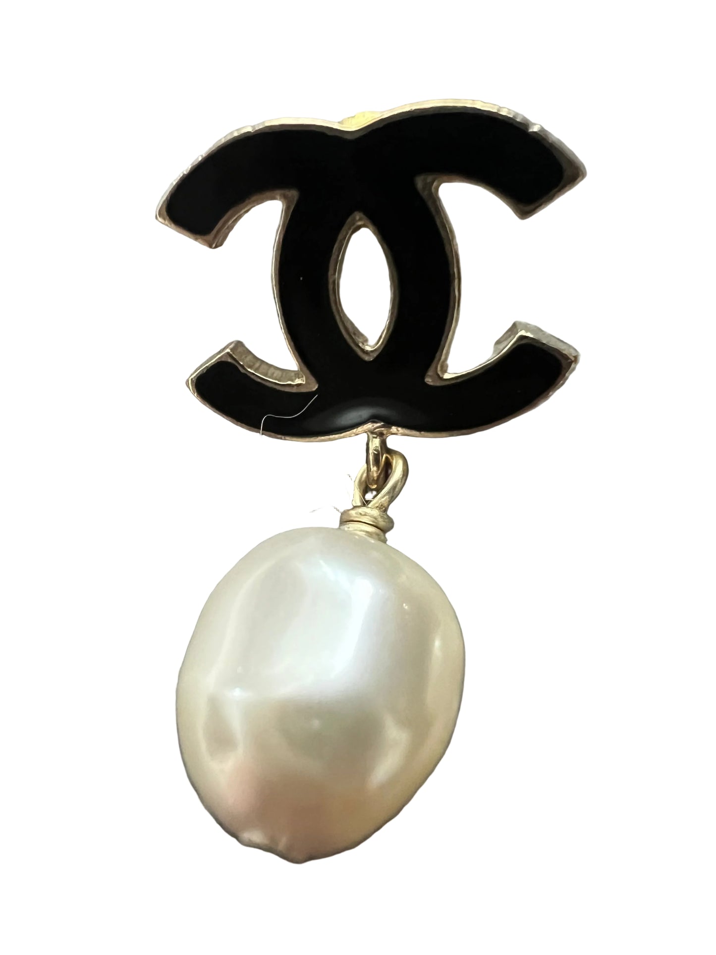 Chanel Black CC and Pearl Drop Earrings