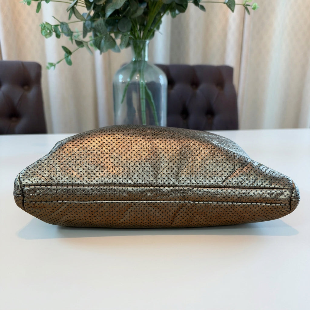 Chanel Pewter Perforated Leather Drill Flap Tote