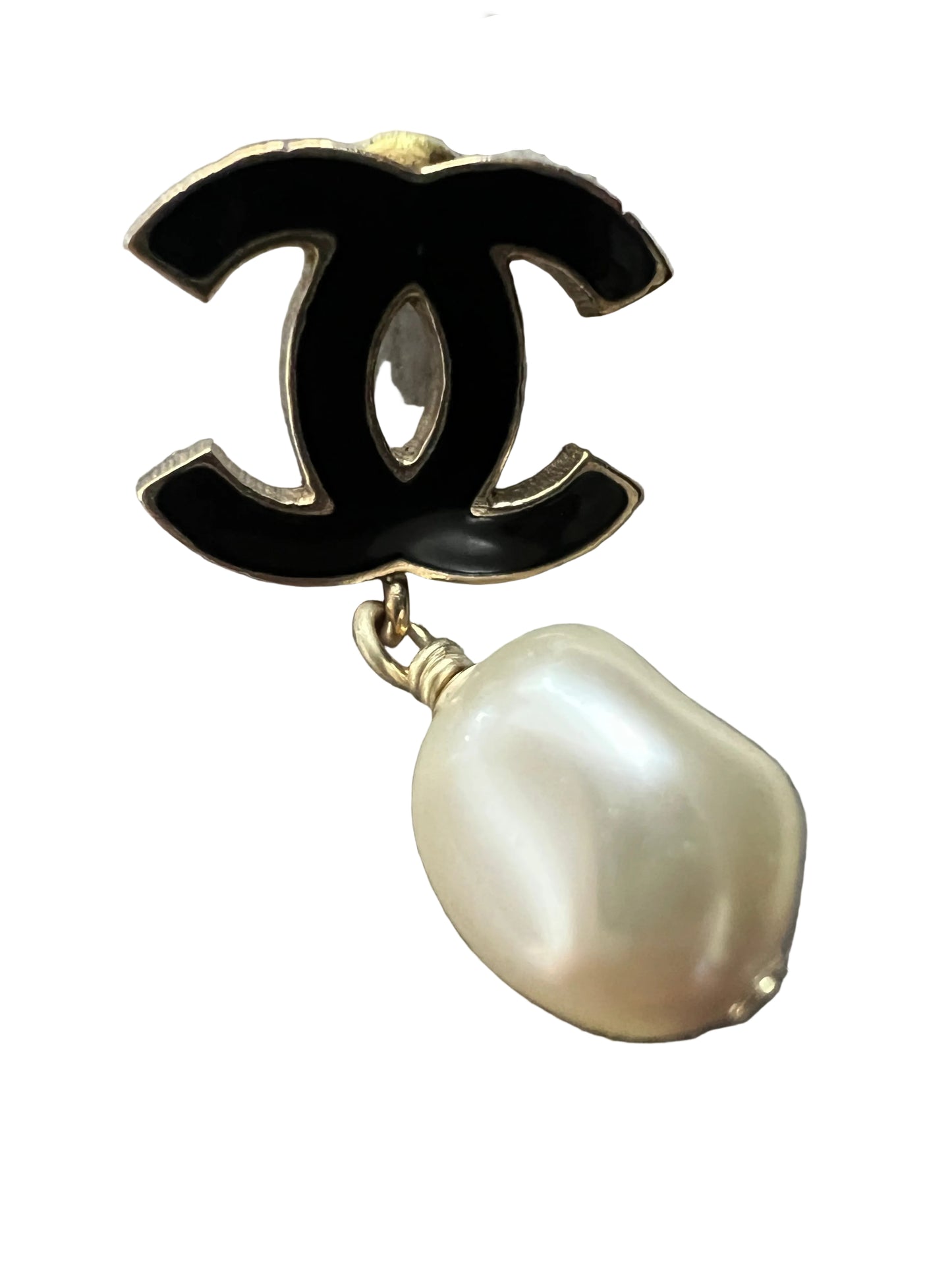 Chanel Black CC and Pearl Drop Earrings