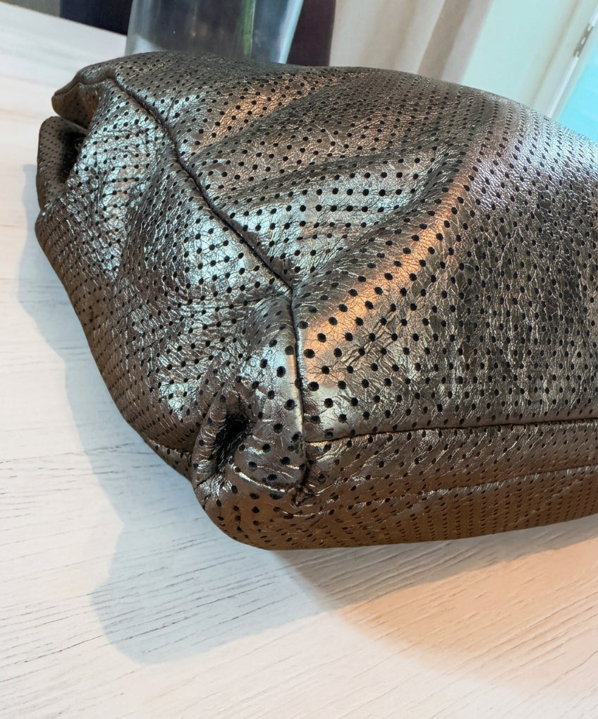 Chanel Pewter Perforated Leather Drill Flap Tote