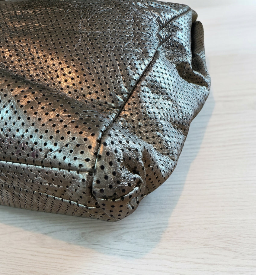 Chanel Pewter Perforated Leather Drill Flap Tote
