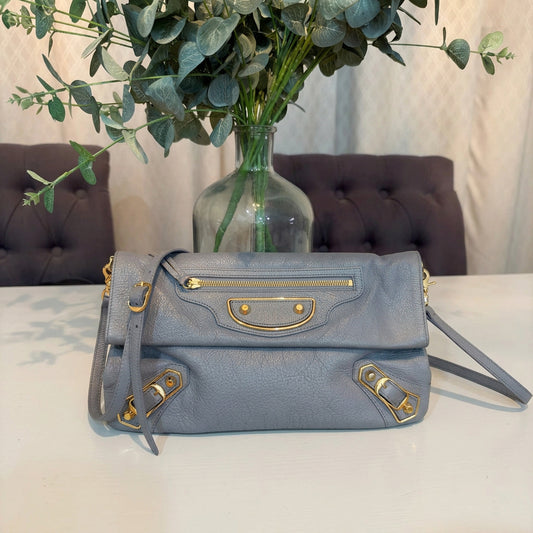 Balenciaga Gray/Blue Leather Envelope Crossbody Bag