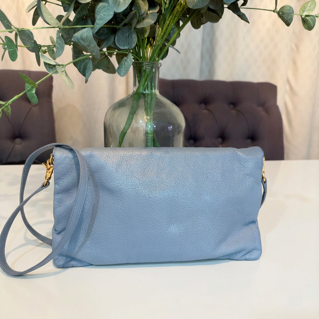 Balenciaga Gray/Blue Leather Envelope Crossbody Bag