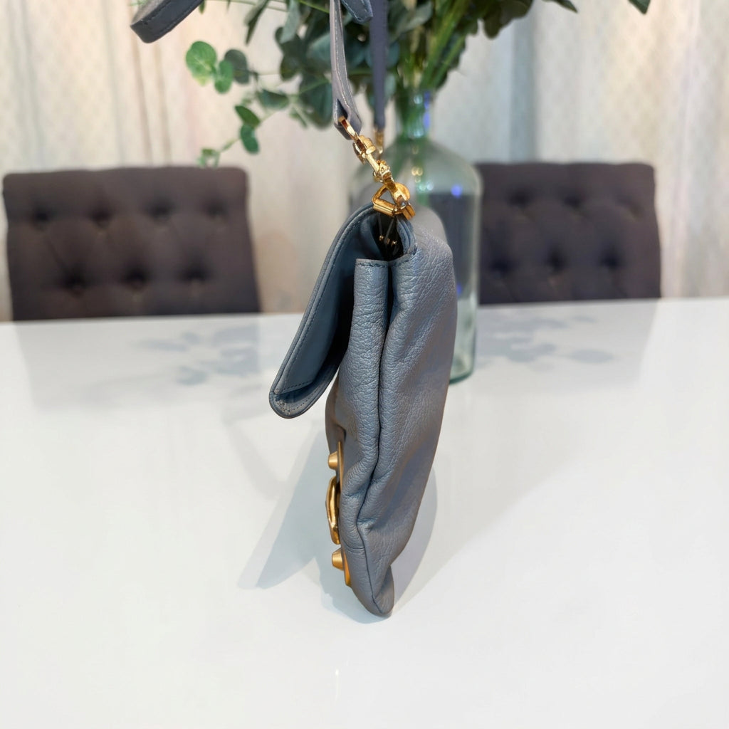 Balenciaga Gray/Blue Leather Envelope Crossbody Bag