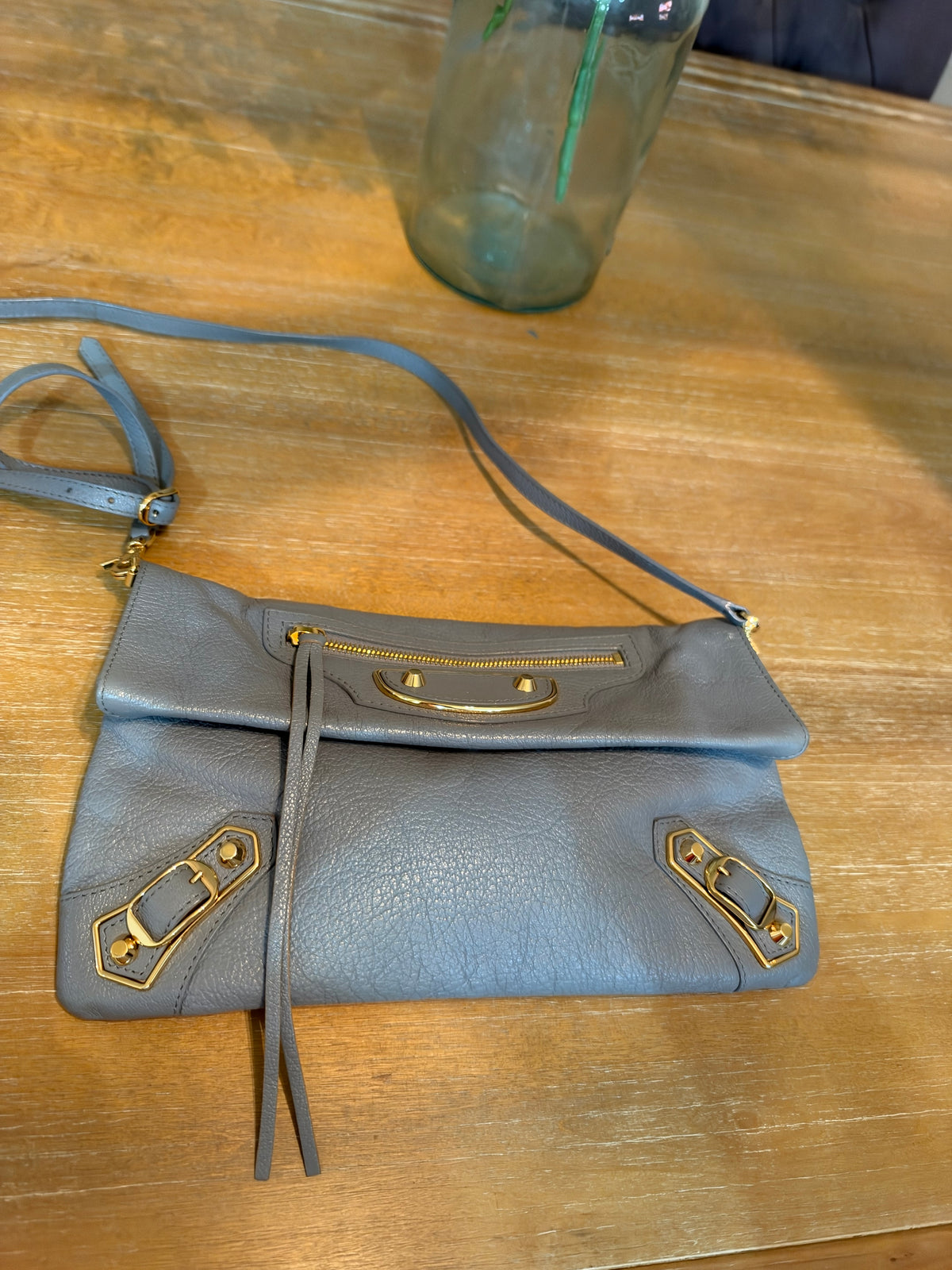 Balenciaga Gray/Blue Leather Envelope Crossbody Bag