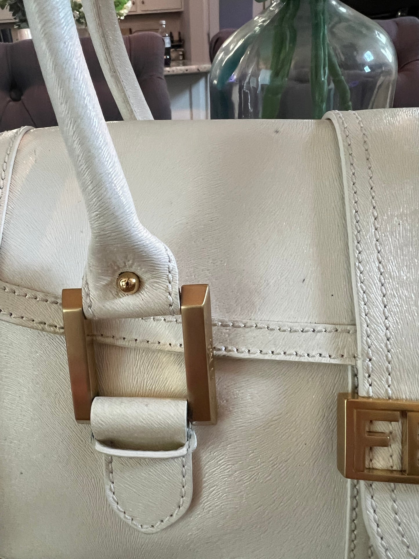 Fendi Leather Vintage Baguette White Satchel