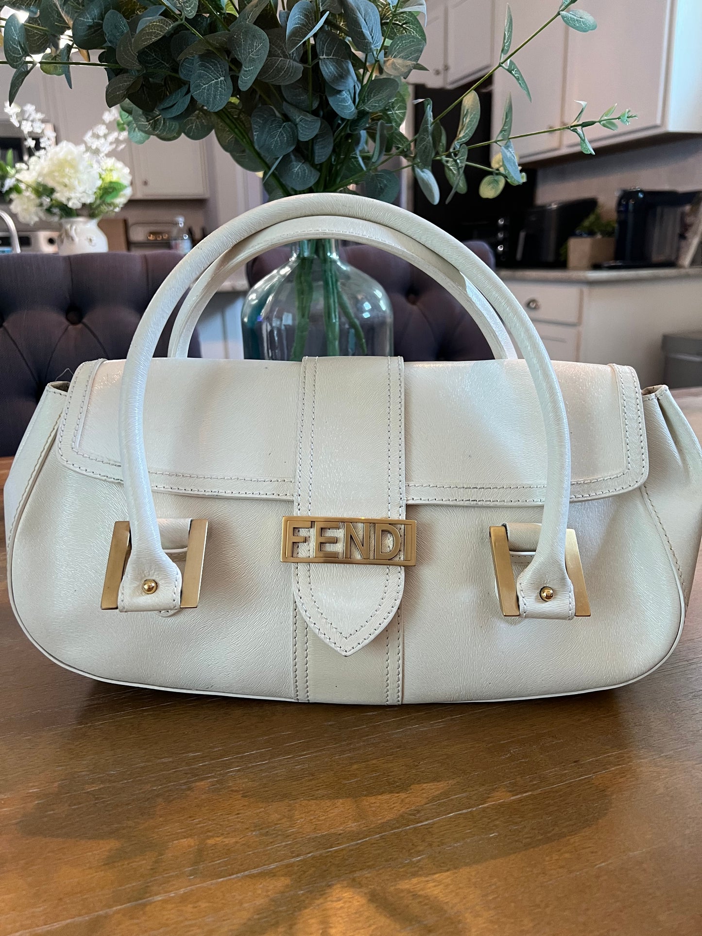 Fendi Leather Vintage Baguette White Satchel