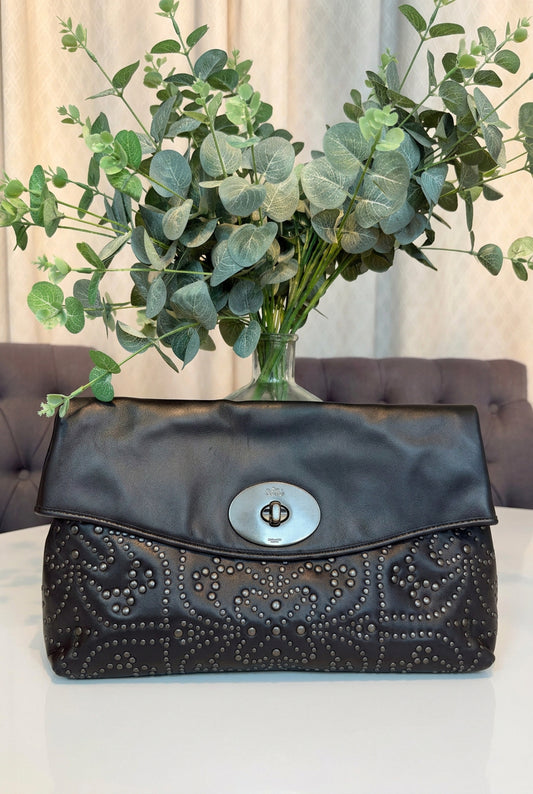 Coach  Mini Stud Large Black Convertible Leather Clutch