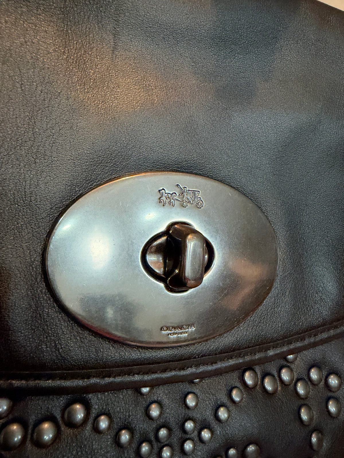 Coach  Mini Stud Large Black Convertible Leather Clutch