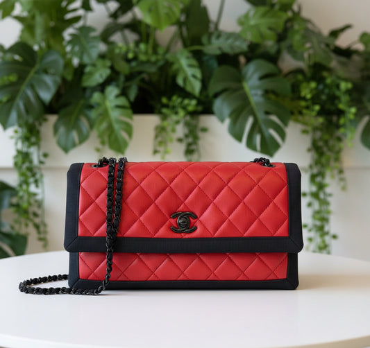 Chanel Red Quilted Lambskin w/Grossgrain Ribbon Trim