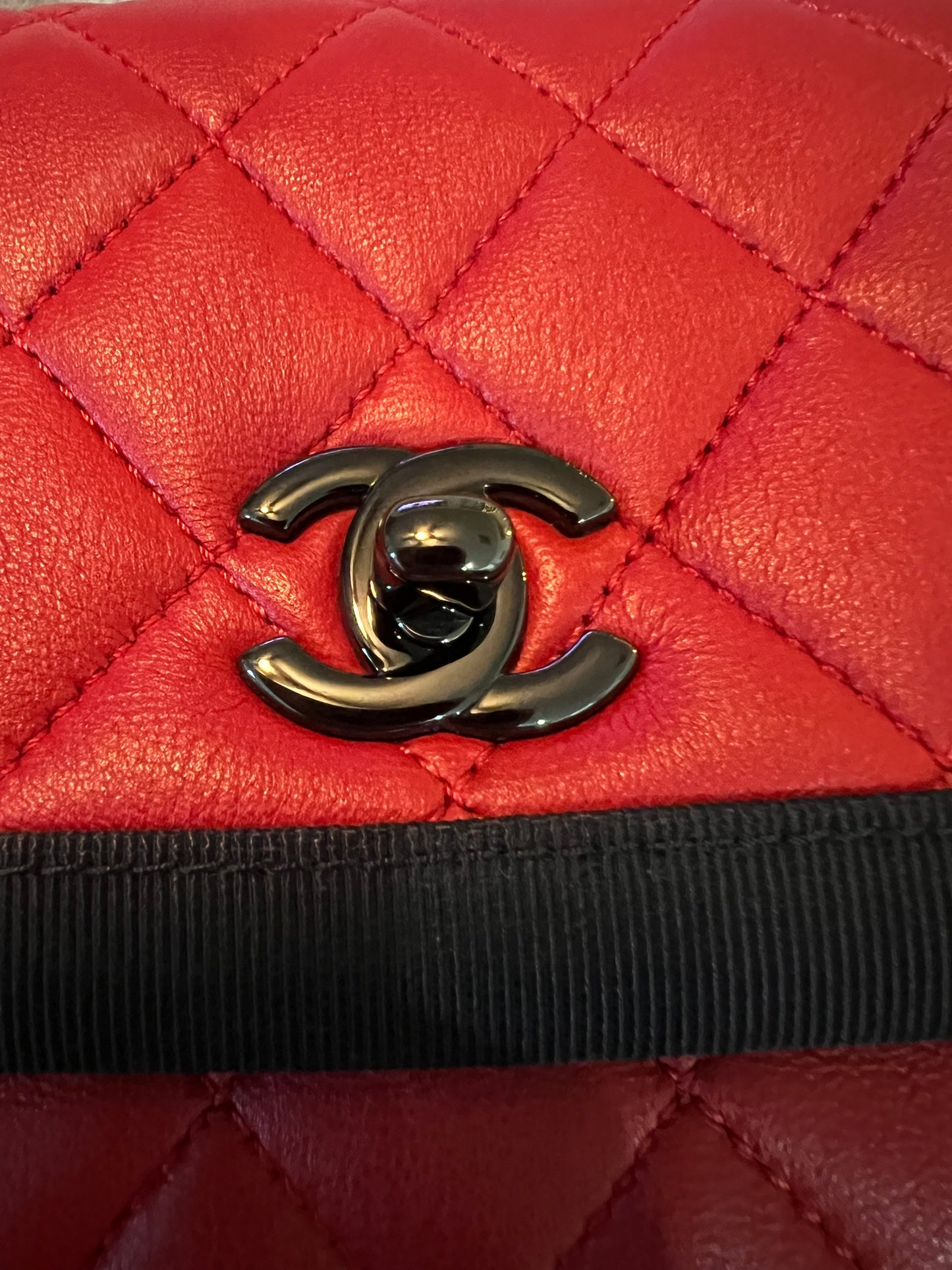 Chanel Red Quilted Lambskin w/Grossgrain Ribbon Trim
