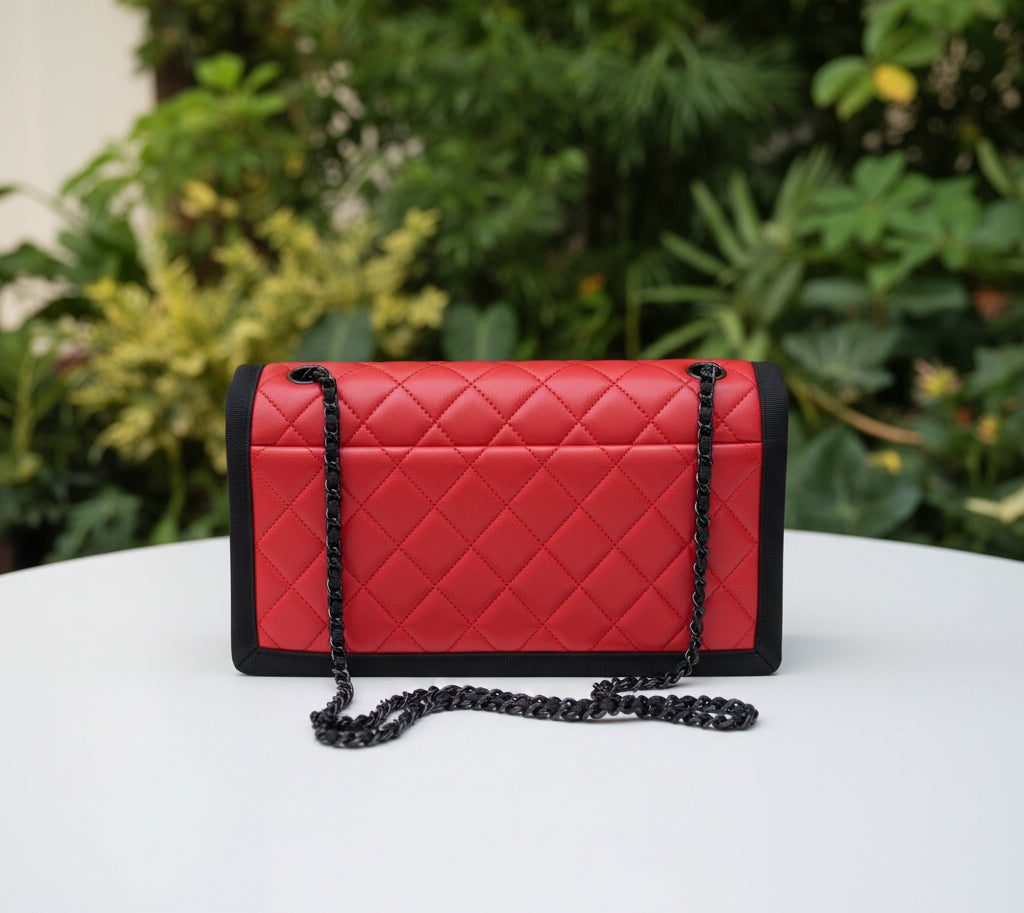 Chanel Red Quilted Lambskin w/Grossgrain Ribbon Trim