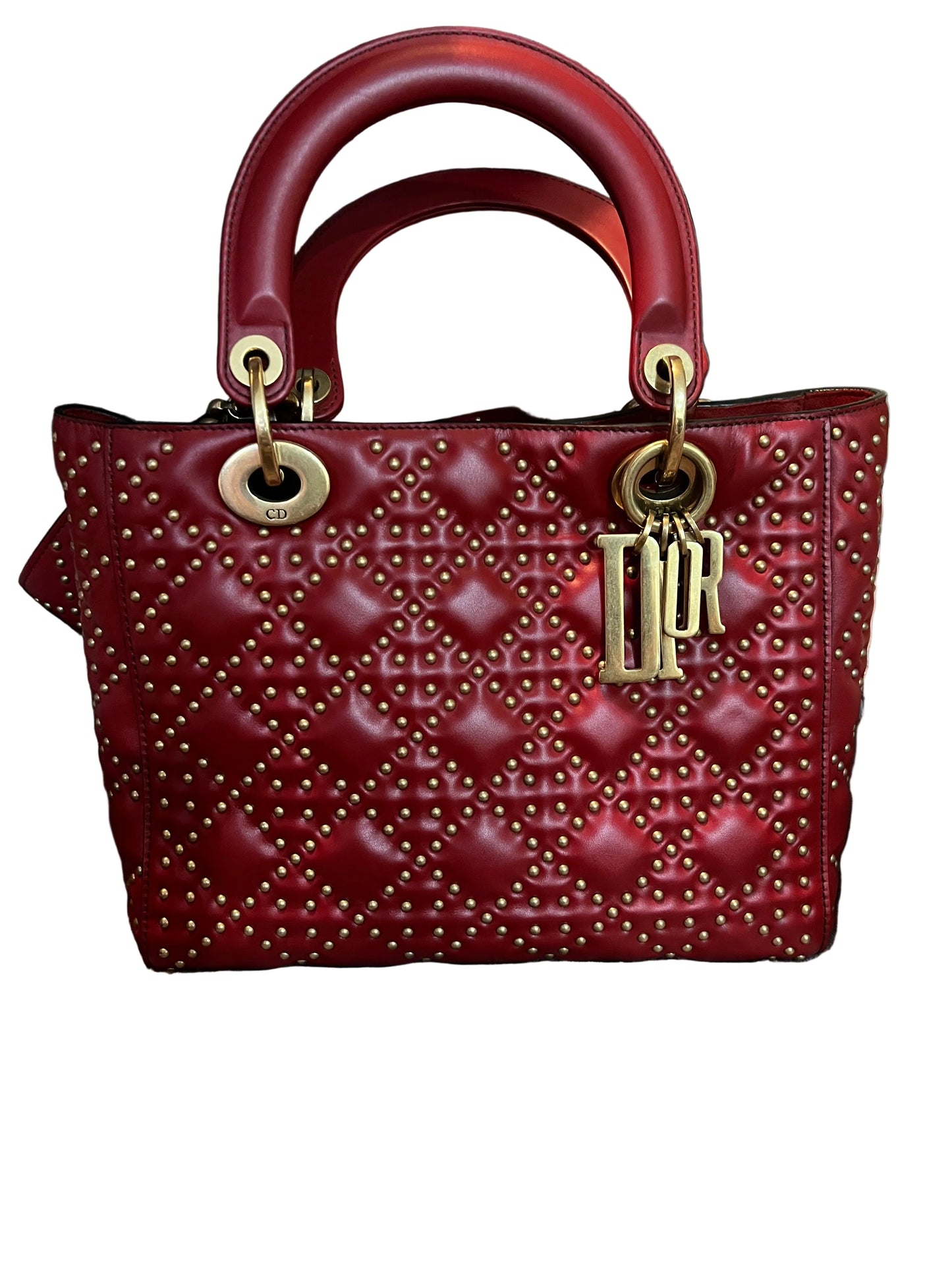 Dior Red Lambskin Vintage Studded Medium Lady Dior