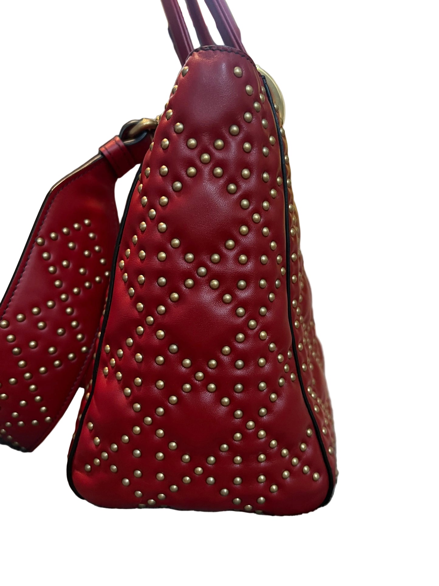 Dior Red Lambskin Vintage Studded Medium Lady Dior
