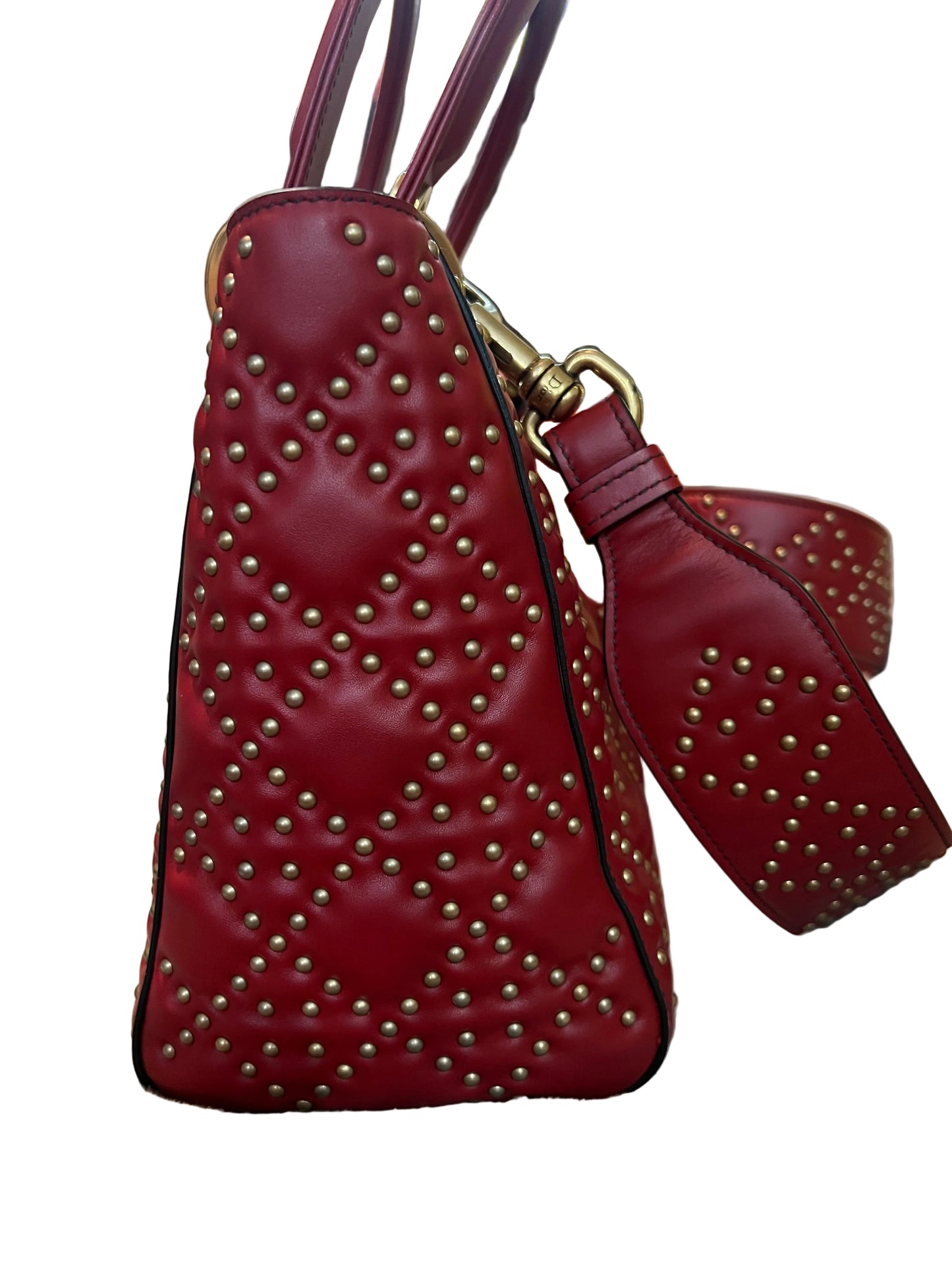 Dior Red Lambskin Vintage Studded Medium Lady Dior