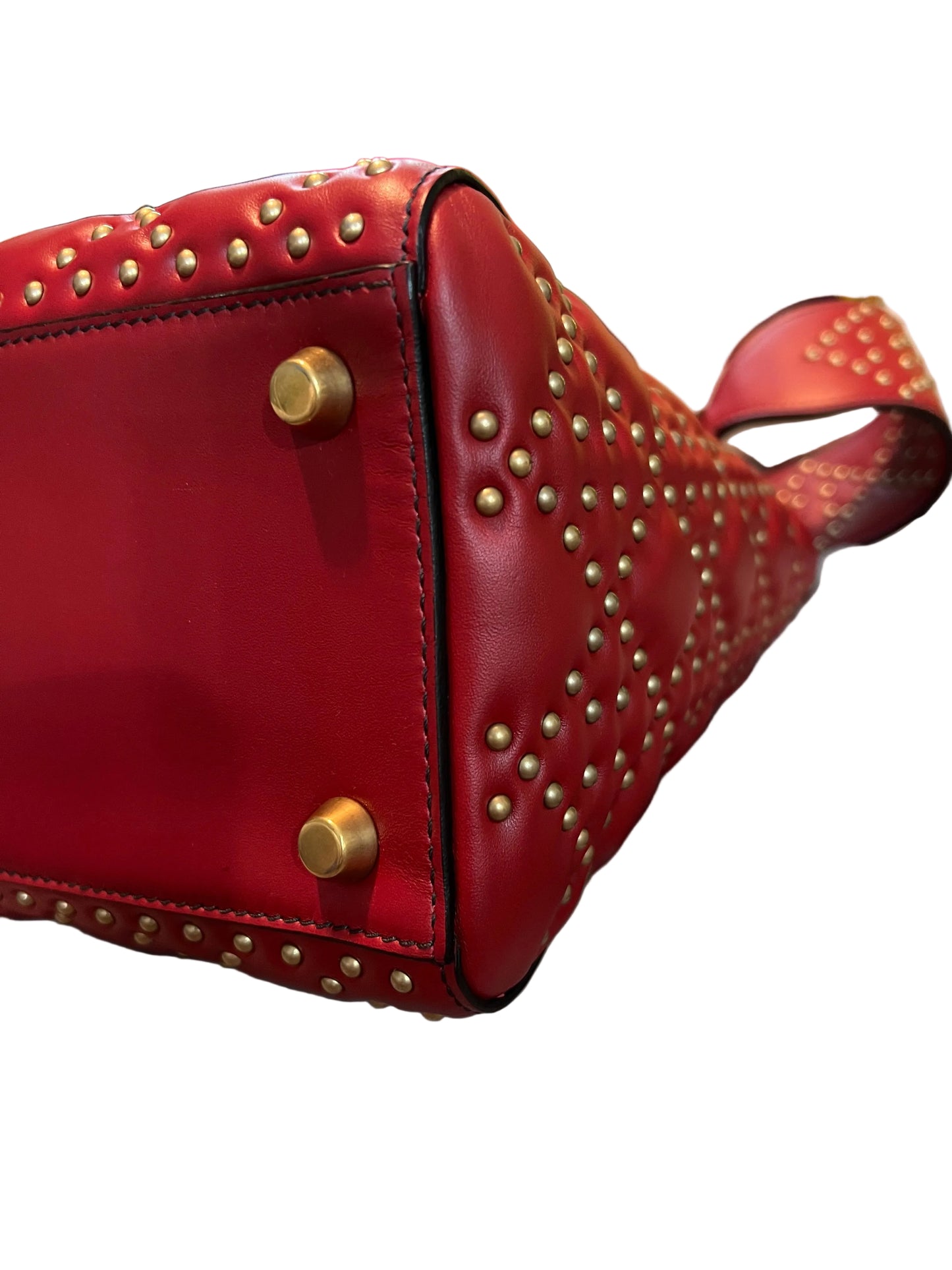 Dior Red Lambskin Vintage Studded Medium Lady Dior
