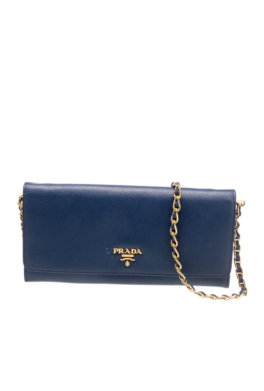 Prada Saffiano Blue Wallet on Chain