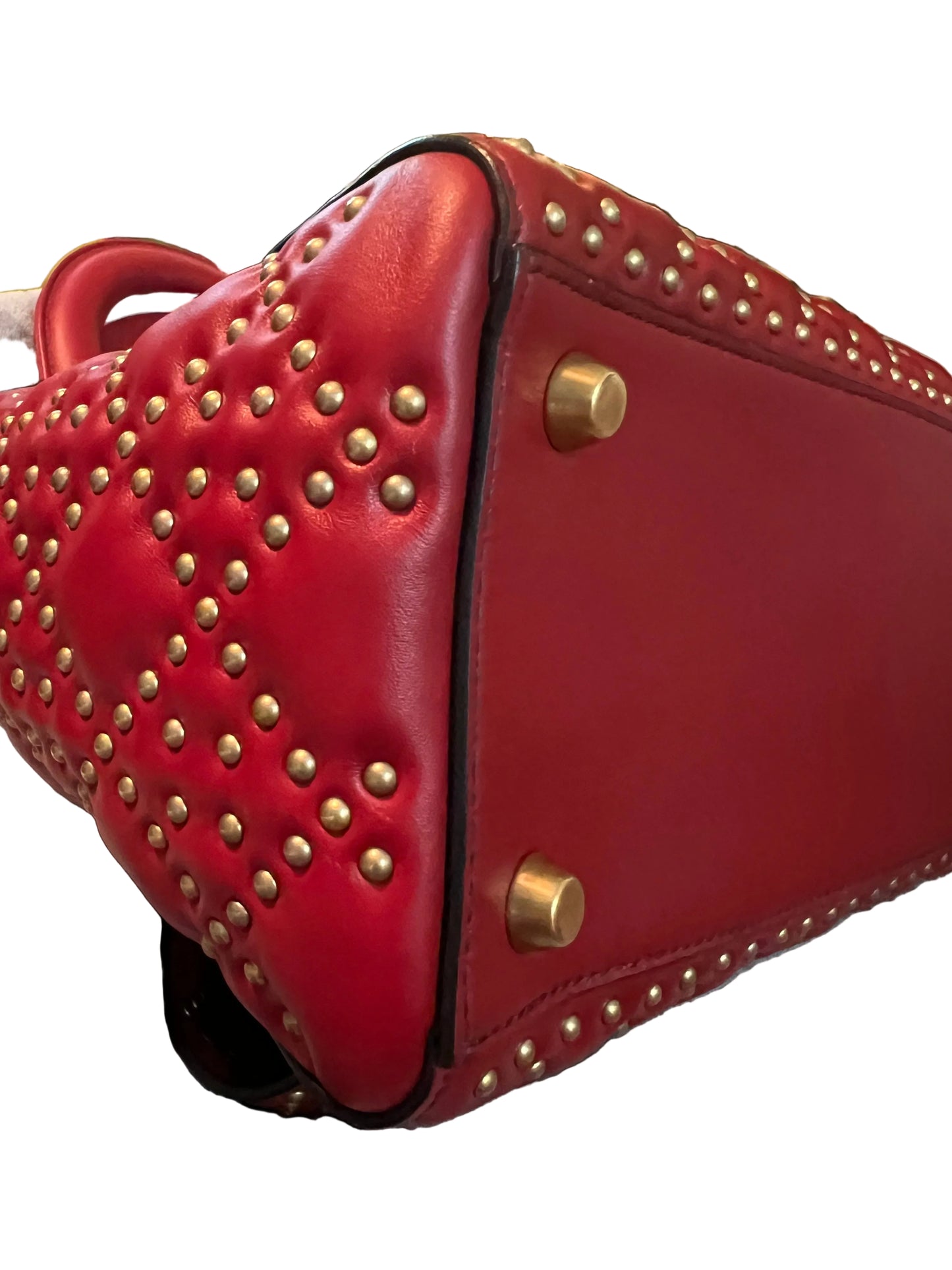 Dior Red Lambskin Vintage Studded Medium Lady Dior