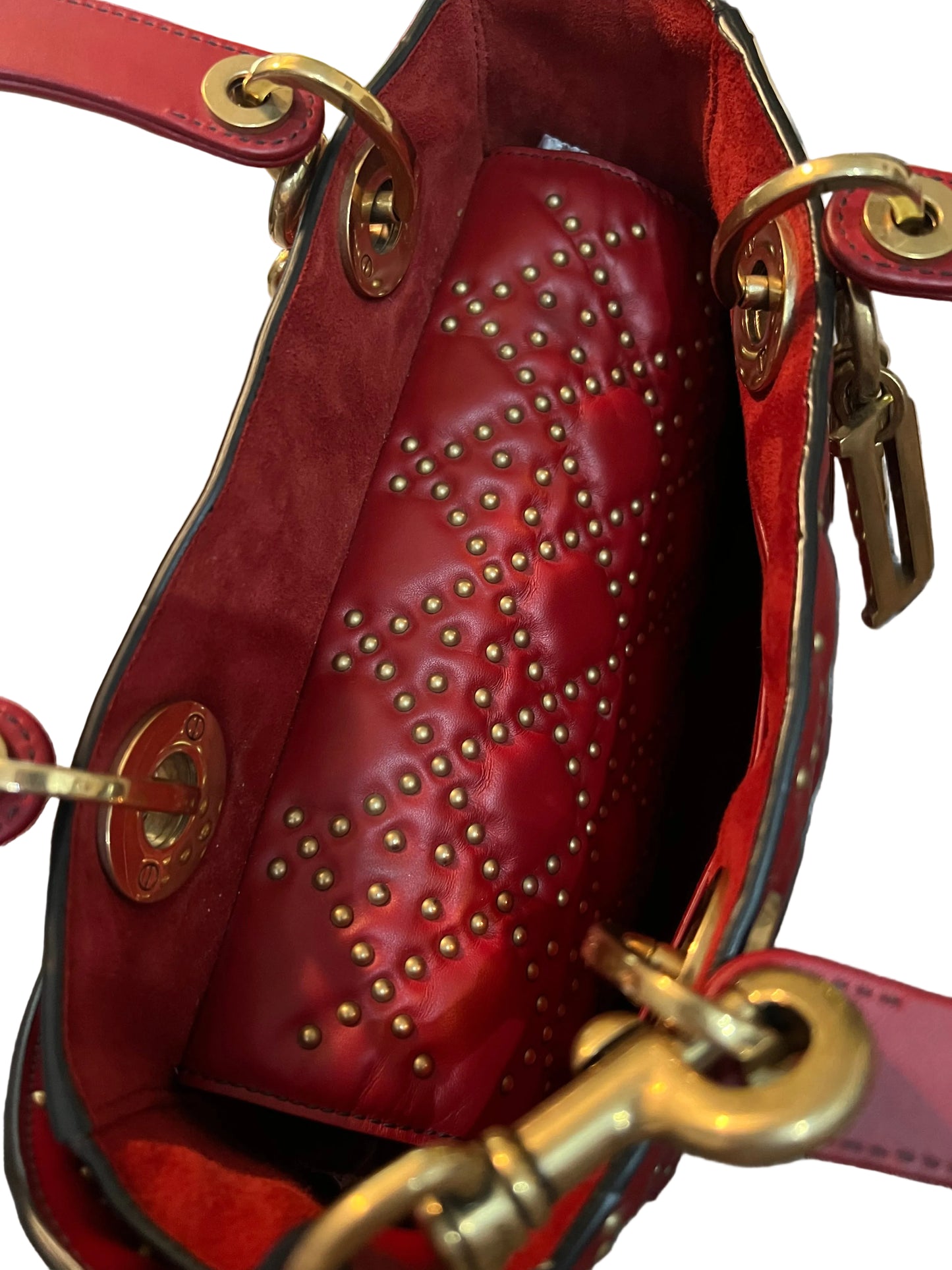 Dior Red Lambskin Vintage Studded Medium Lady Dior