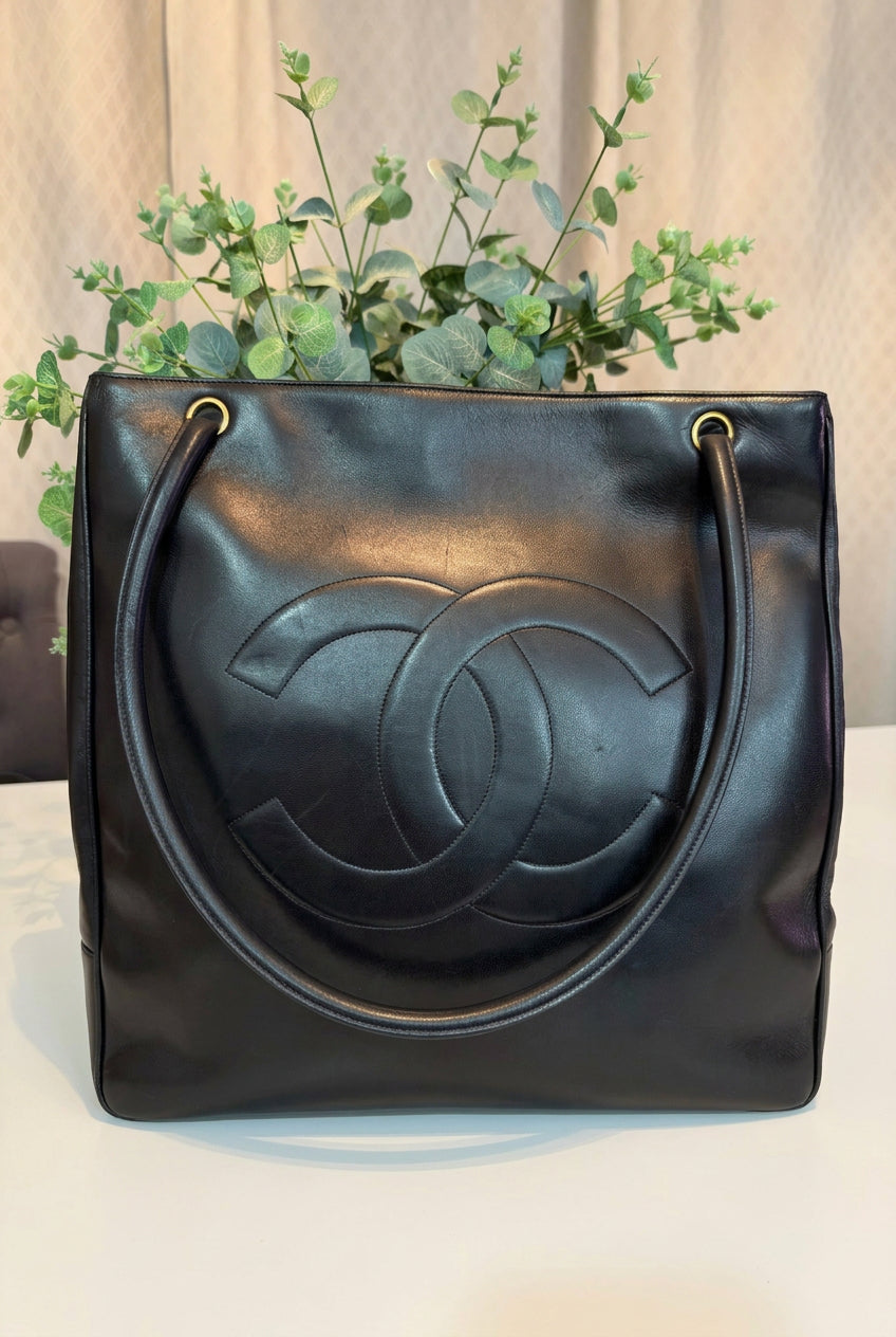 Chanel Black Lambskin Coco Mark Large Leather Tote