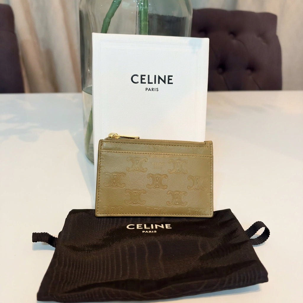 Celine Sage Embossed Card Holder