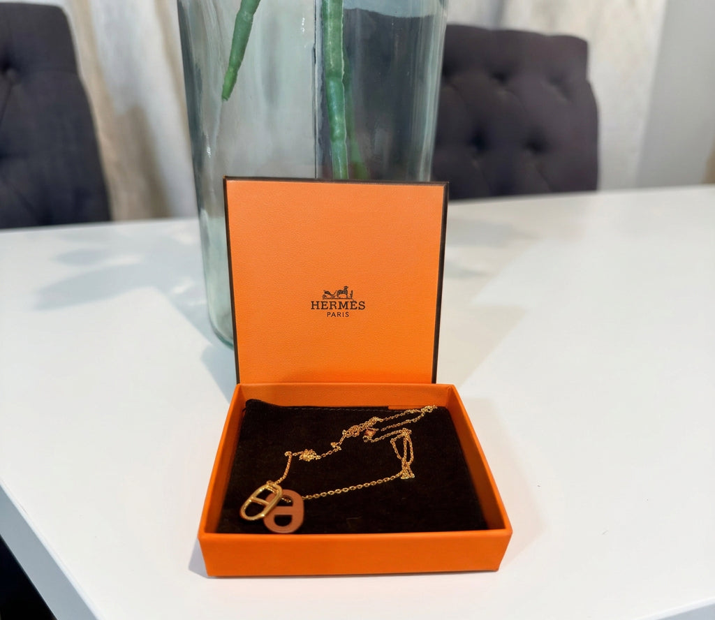 Hermes Chaine-d d'Ancre Leather & Gold Tone Double Pendant Necklace