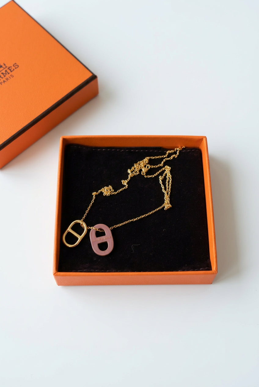Hermes Chaine-d d'Ancre Leather & Gold Tone Double Pendant Necklace