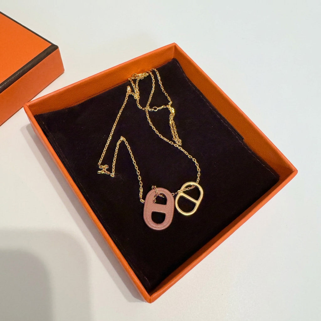 Hermes Chaine-d d'Ancre Leather & Gold Tone Double Pendant Necklace