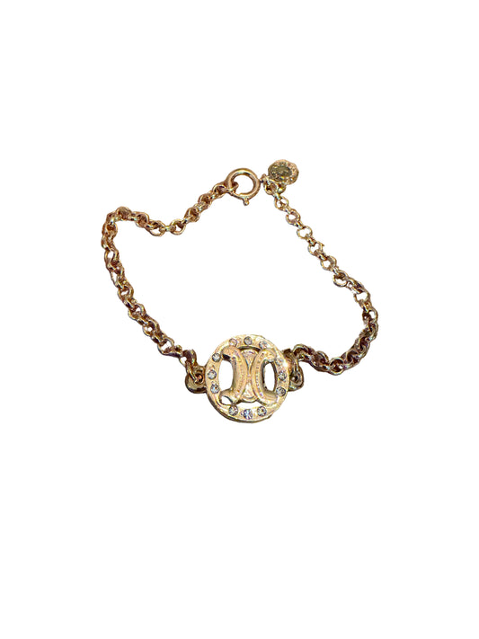 Celine Vintage Blason Double-C Rhinestone Chain Bracelet