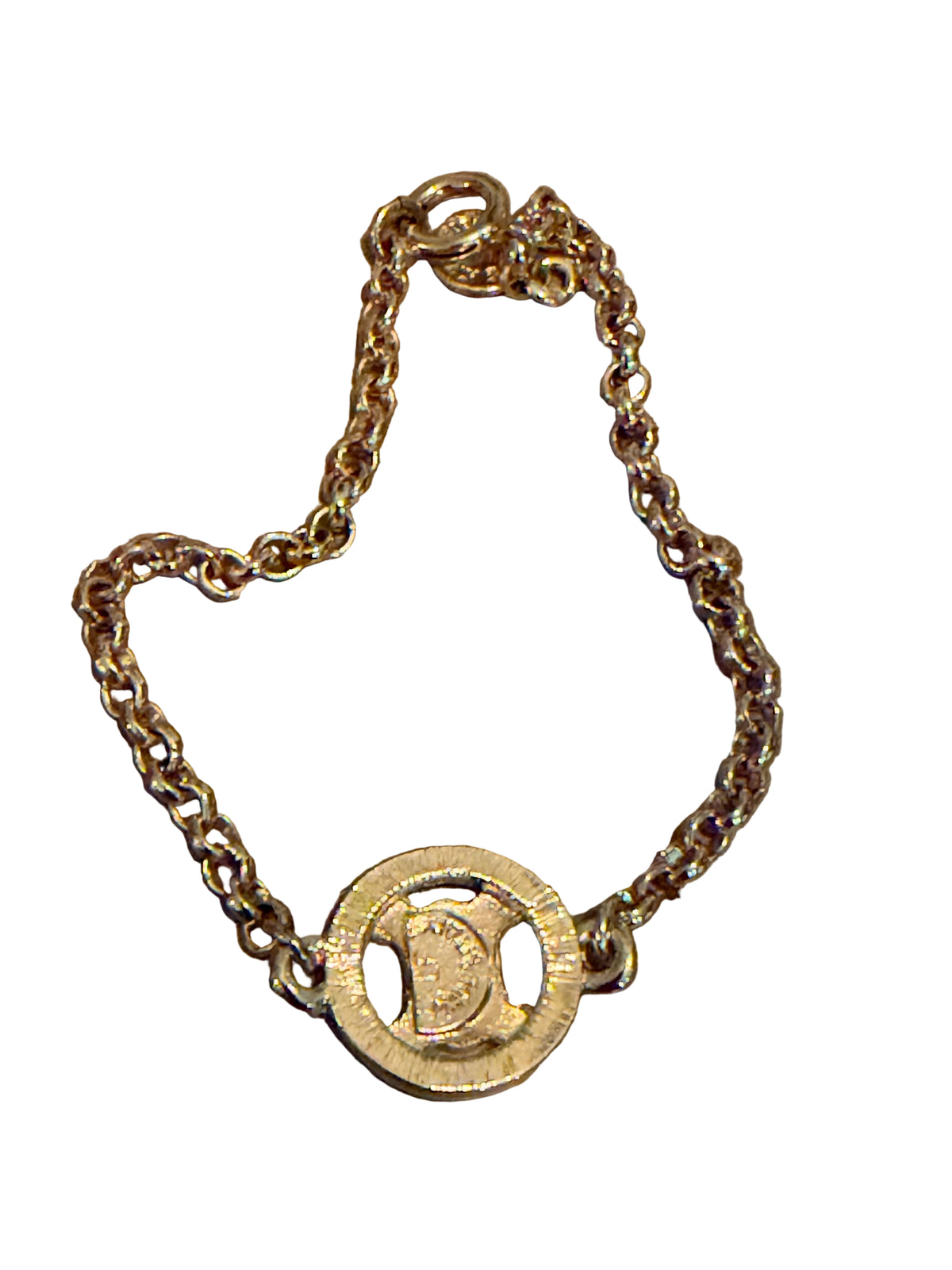 Celine Vintage Blason Double-C Rhinestone Chain Bracelet