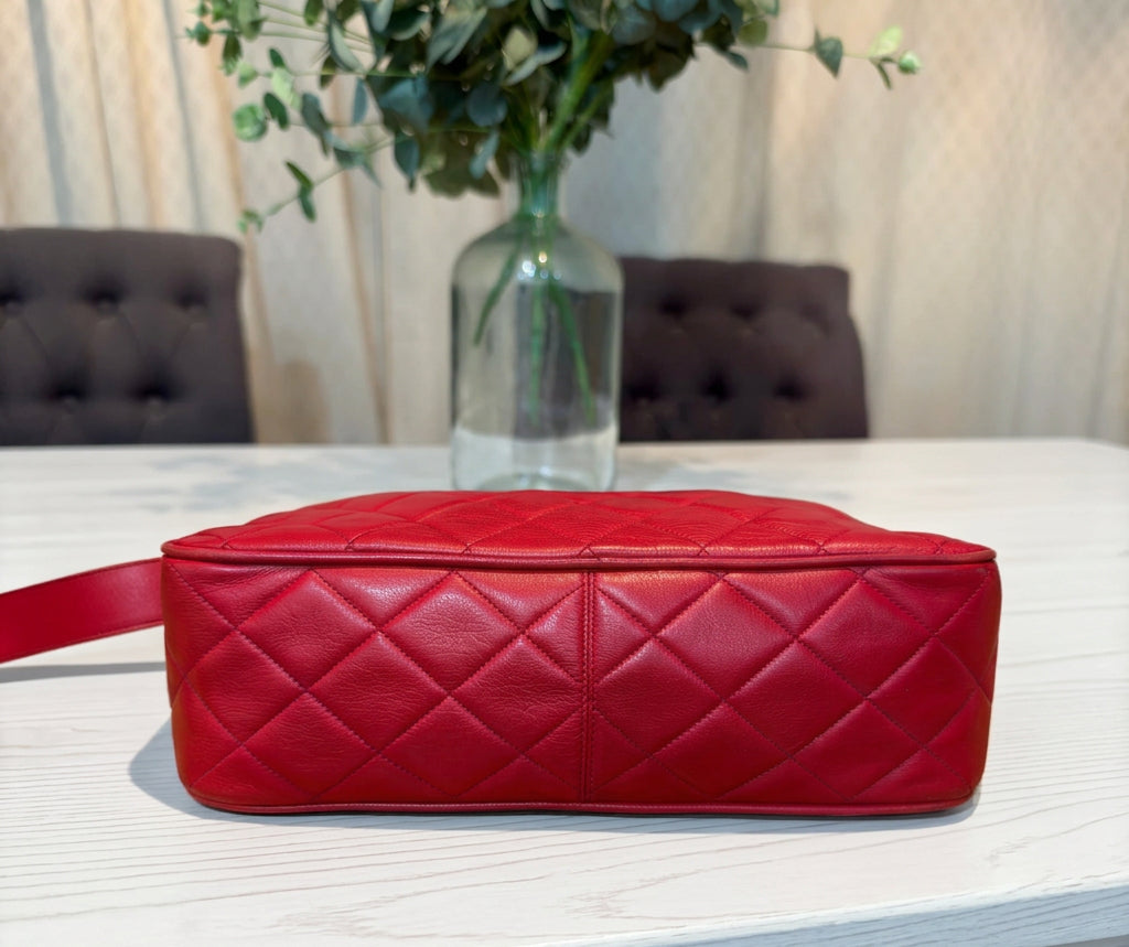 Chanel Vintage Red Lambskin Quilted Camera Bag