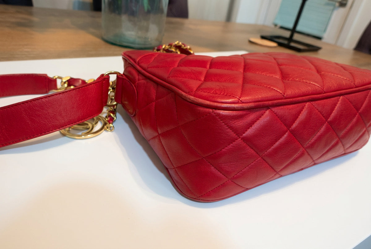Chanel Vintage Red Lambskin Quilted Camera Bag