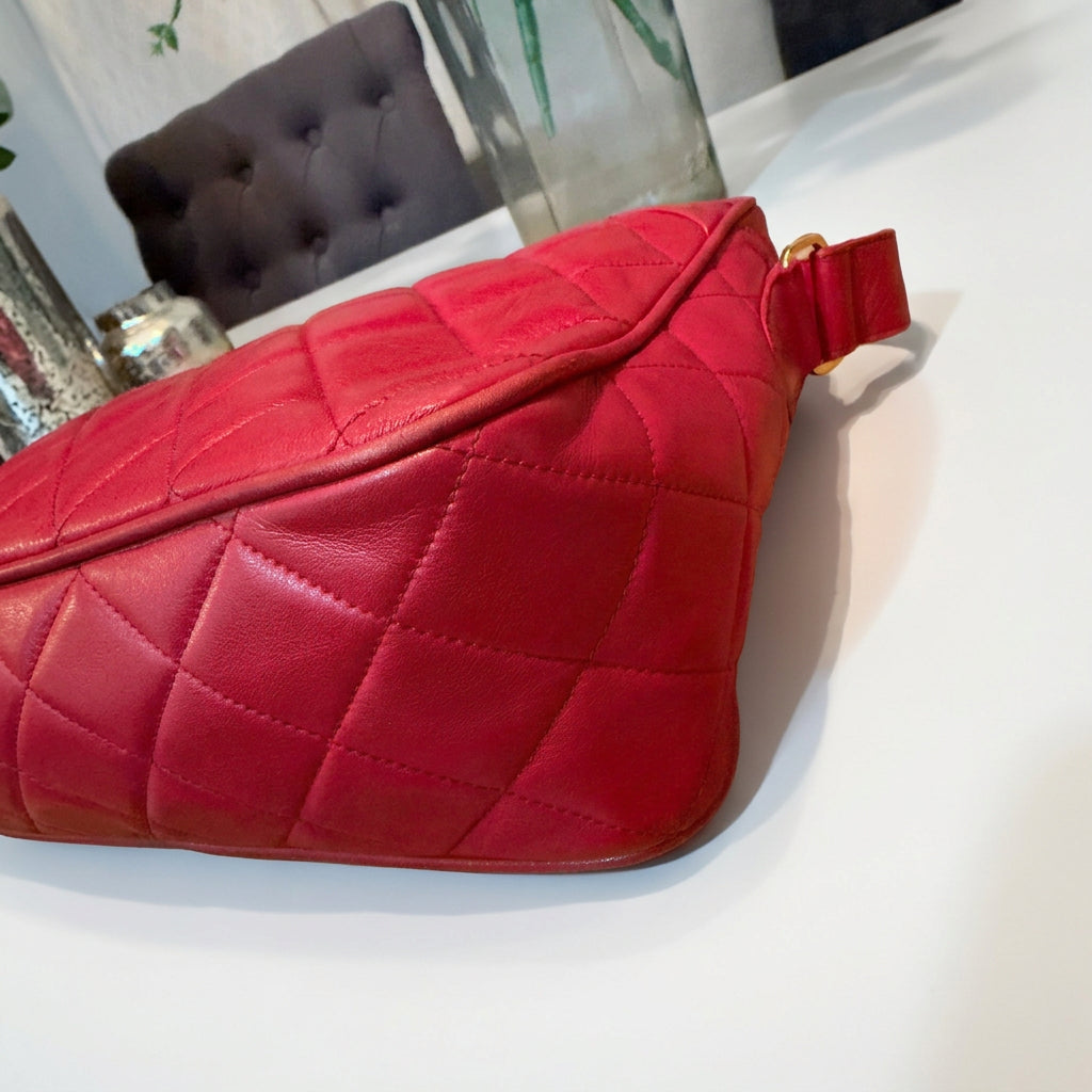Chanel Vintage Red Lambskin Quilted Camera Bag