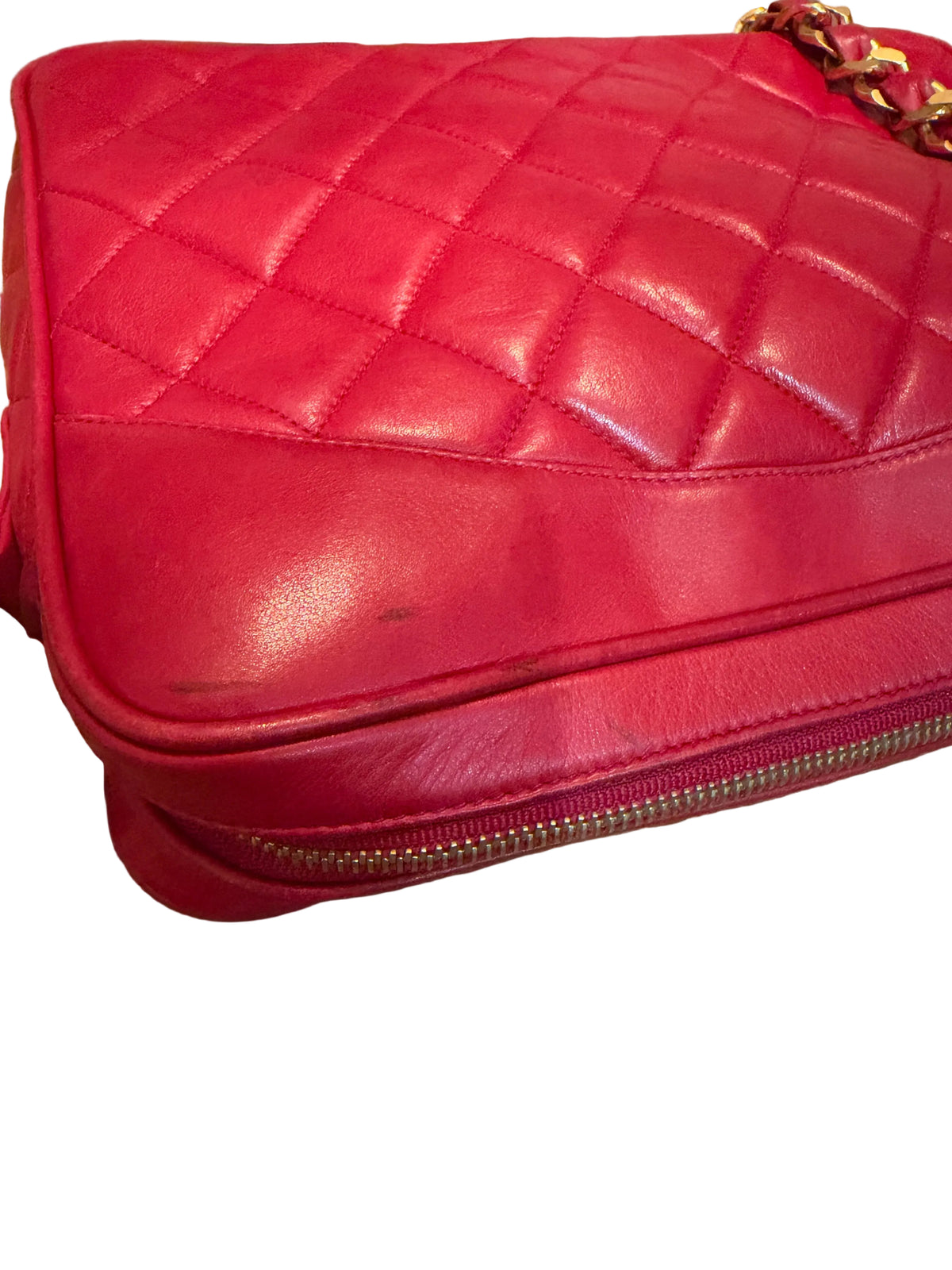Chanel Vintage Red Lambskin Quilted Camera Bag