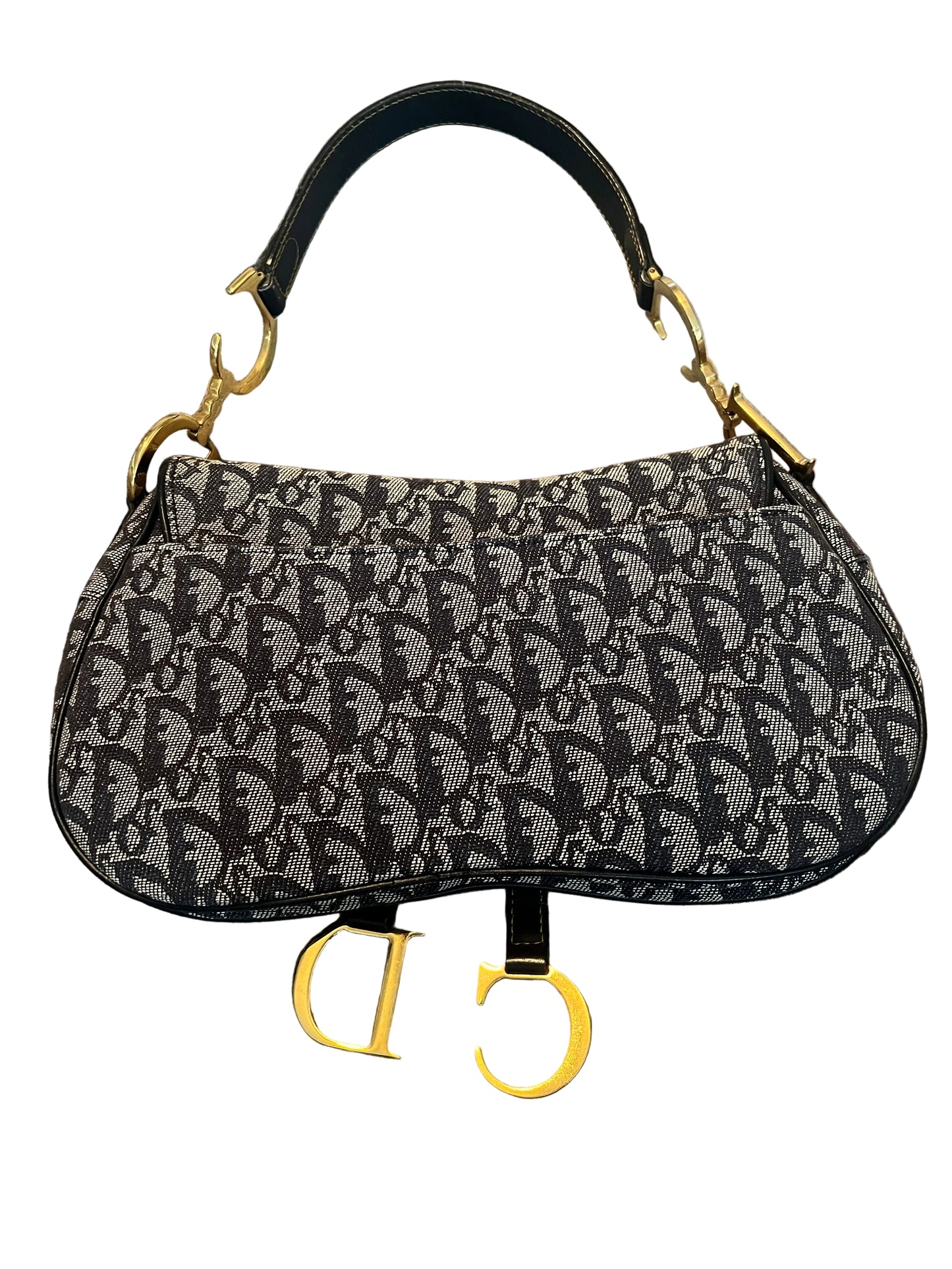 Christian Dior Blue Oblique Canvas Double Saddle Bag