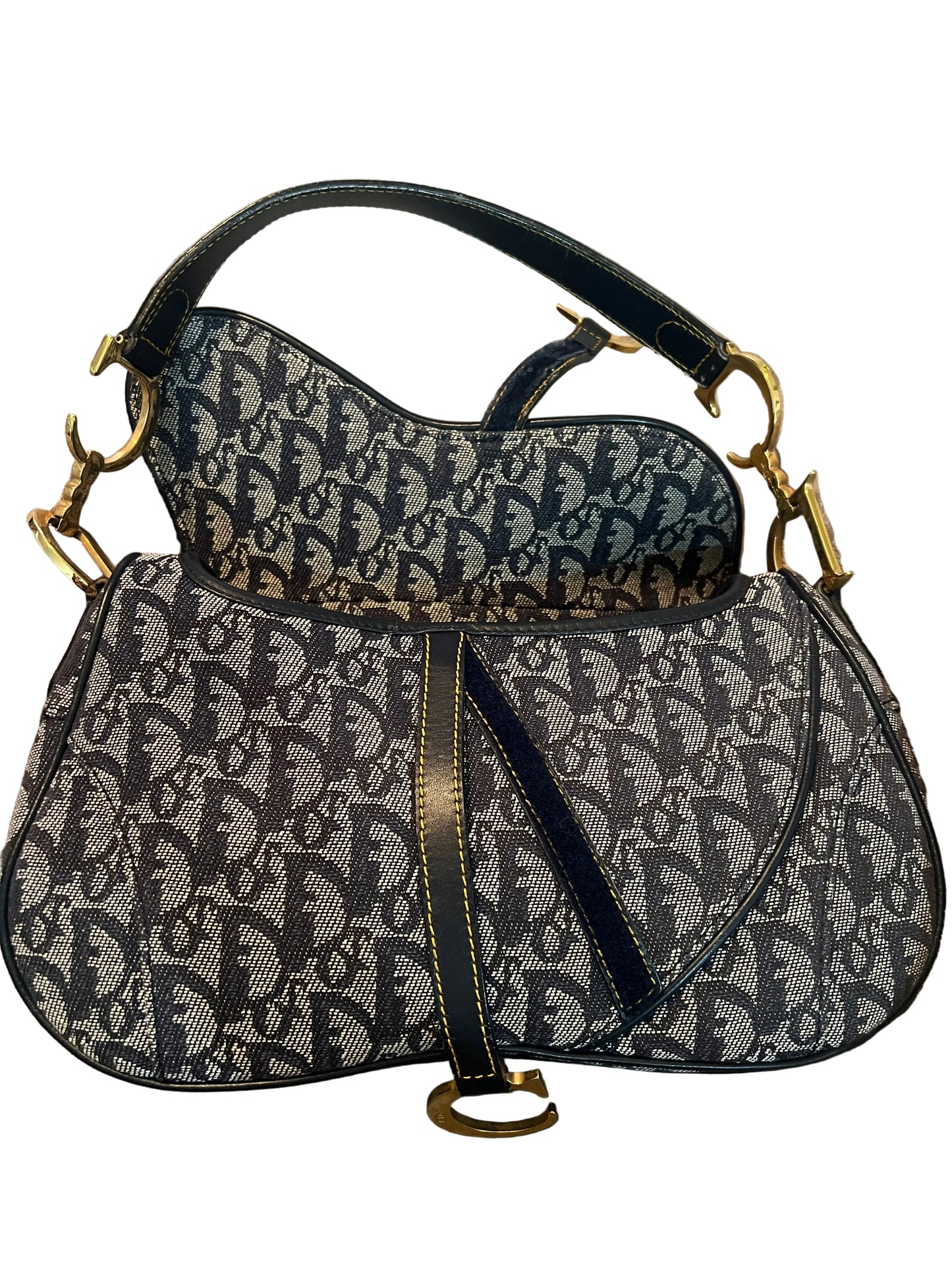 Christian Dior Blue Oblique Canvas Double Saddle Bag