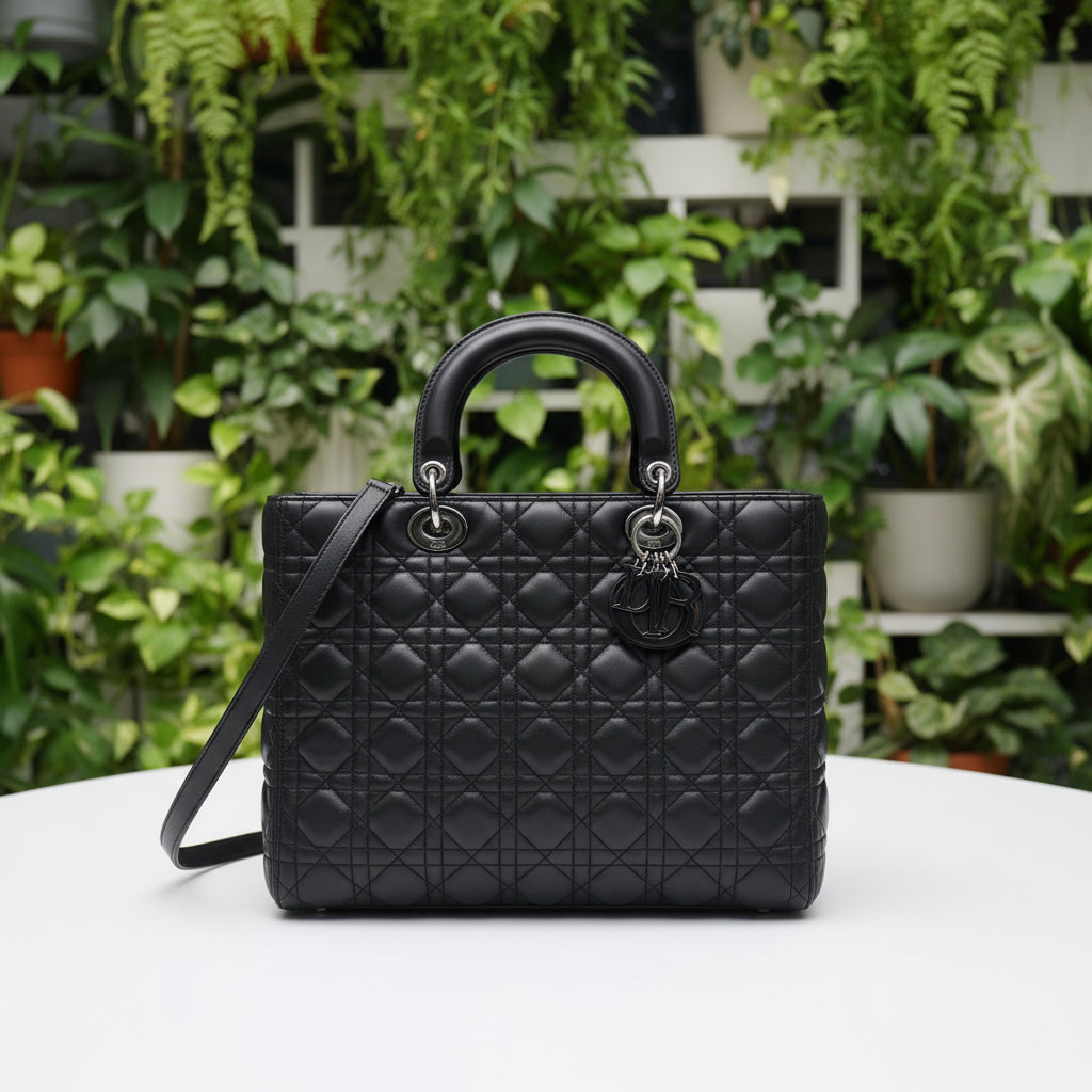 Dior Large Ultra Black Cannage Lady Dior