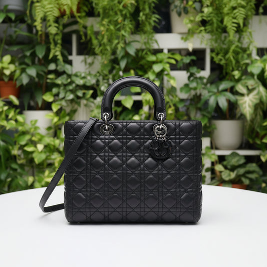 Dior Large Ultra Black Cannage Lady Dior