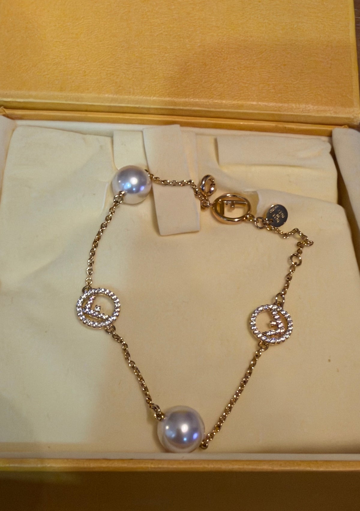 Fendi F-Logo & Pearl Crystal Chain Bracelet