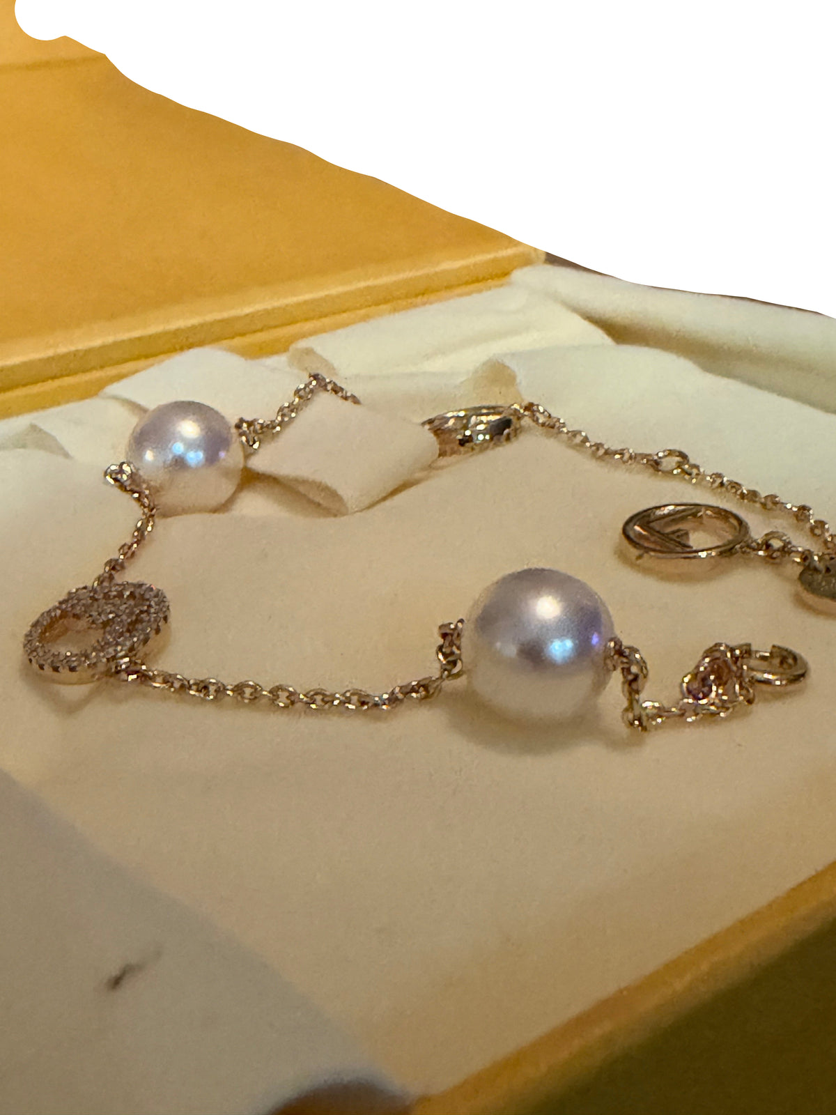 Fendi F-Logo & Pearl Crystal Chain Bracelet