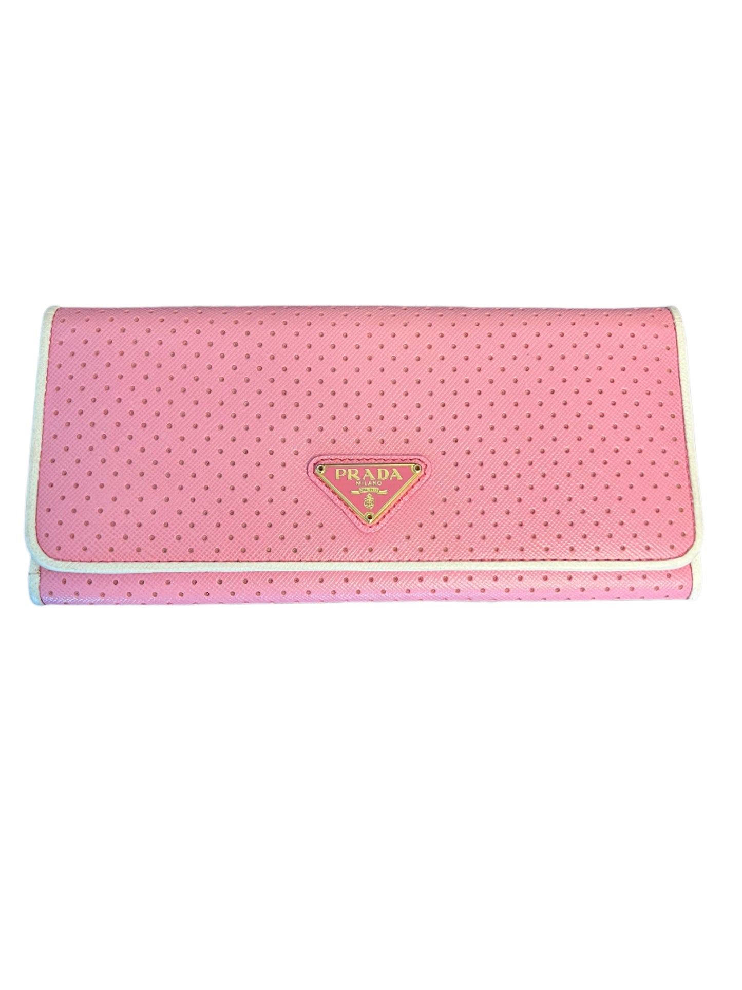 Prada Perforated Pink Leather Wallet