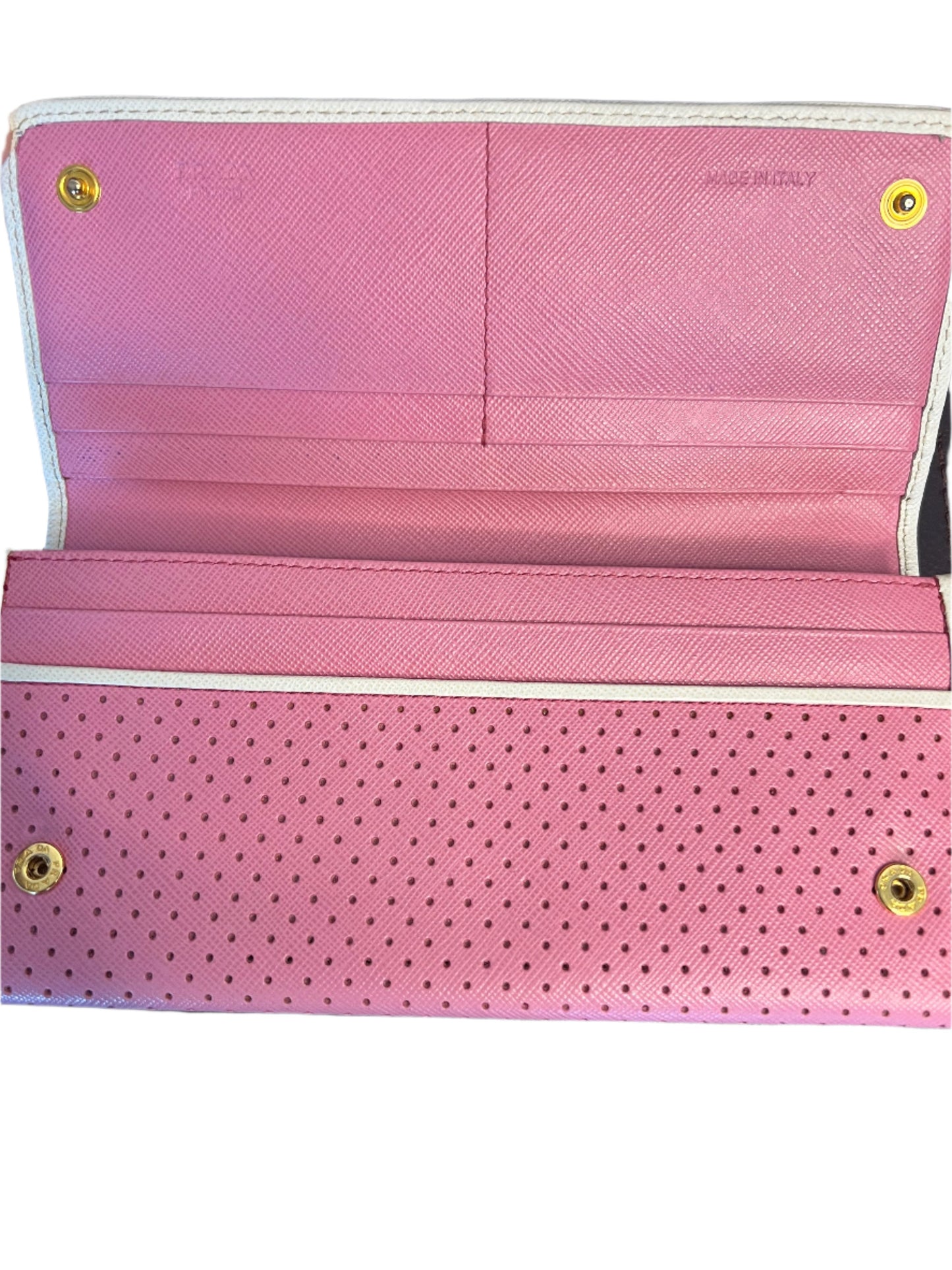 Prada Perforated Pink Leather Wallet